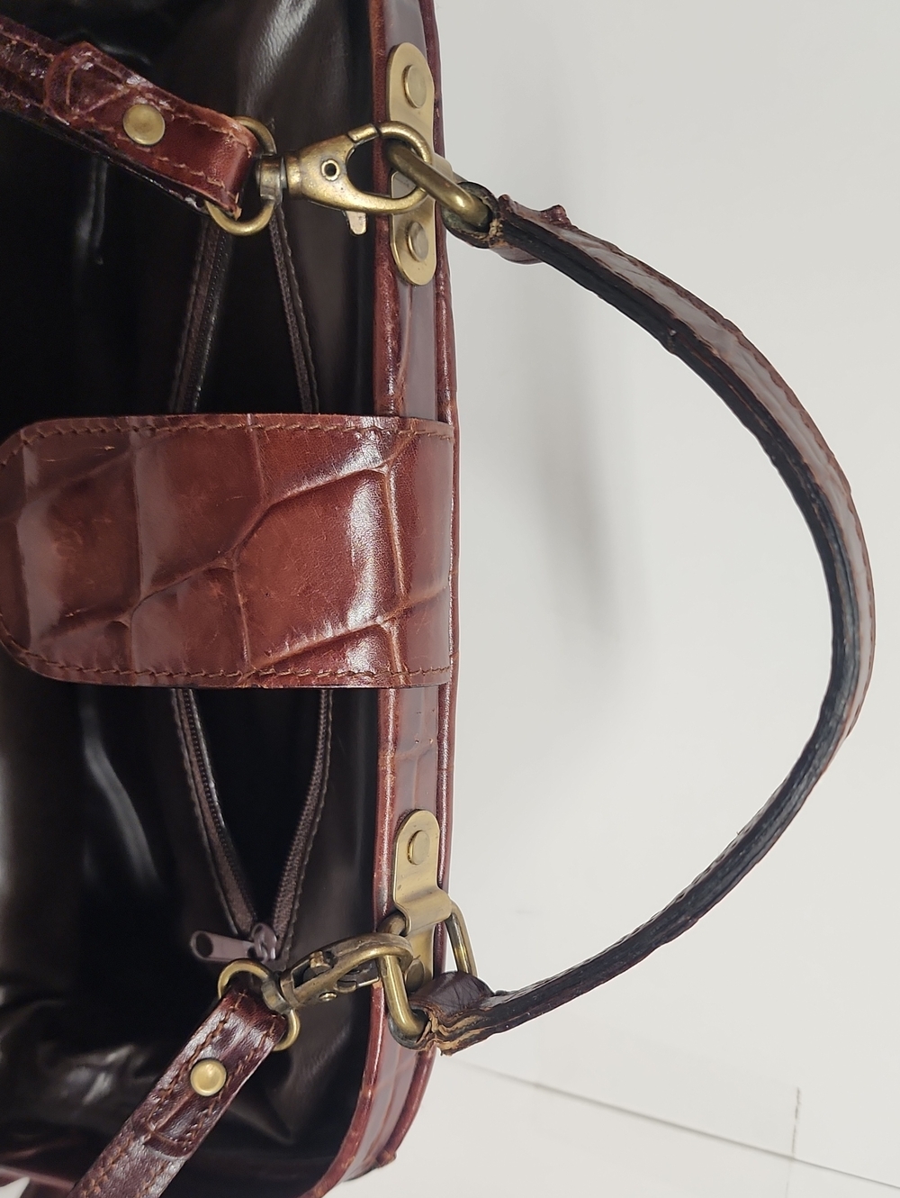 Danielle Nicole Vtg Made In Italy Brown Leather Interior Doctors Style Handbag - Picture 10 of 16